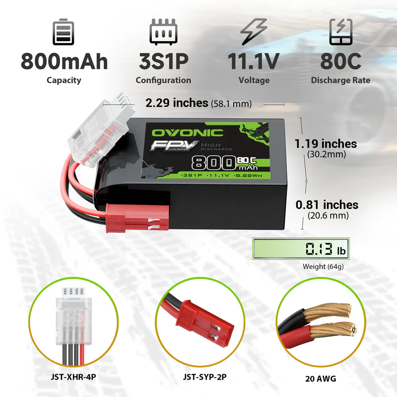 OVONIC 11.1V 80C 800mAh 3S LiP - Fpv Drone Goggles recensione e prezzo